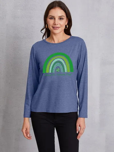 HAPPY ST. PATRICK'S DAY Round Neck T-Shirt Dusty Blue Women's T-Shirts - Tophatter Daily Deals
