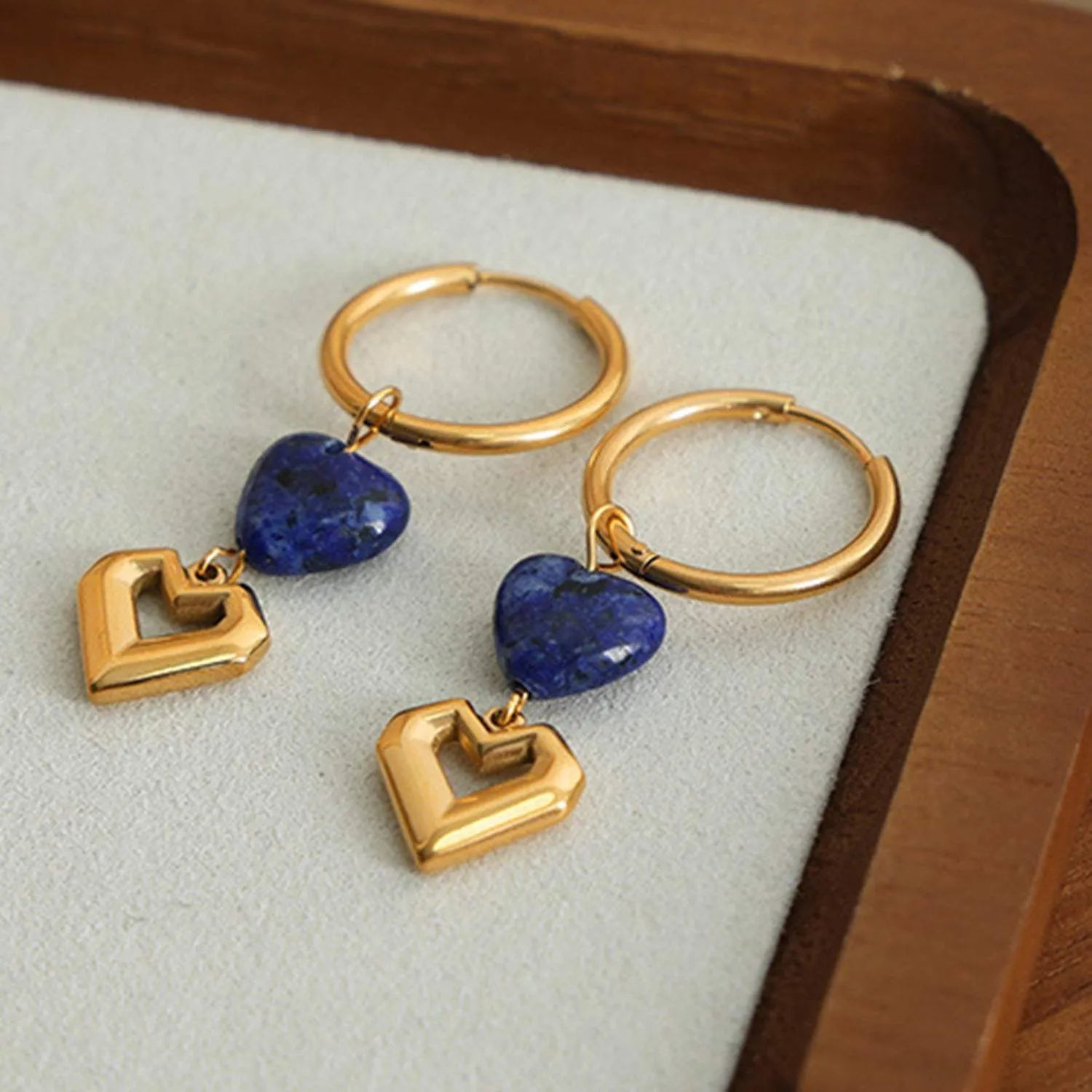 Heart Shape Lapis Lazuli Dangle Earrings Earrings - Tophatter Daily Deals