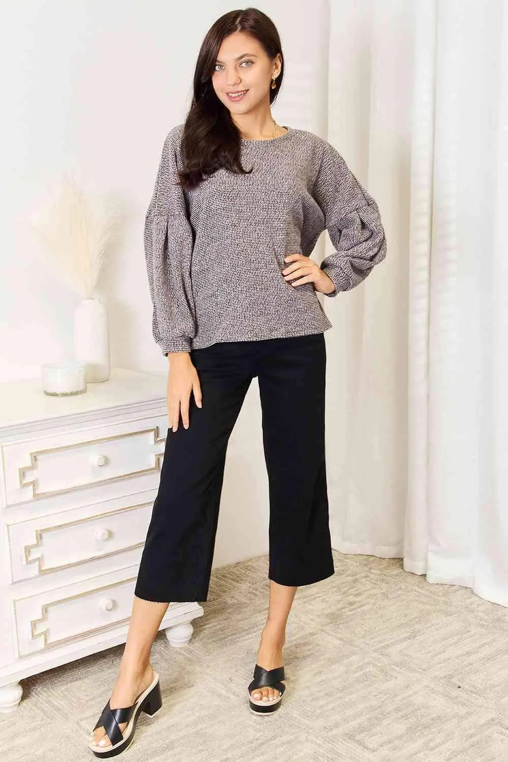 Jade By Jane Full Size Boat Neck Glitter Long Sleeve Top Blouses - Tophatter Daily Deals