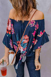 Printed Off-Shoulder Flounce Sleeve Top Blouses - Tophatter Daily Deals