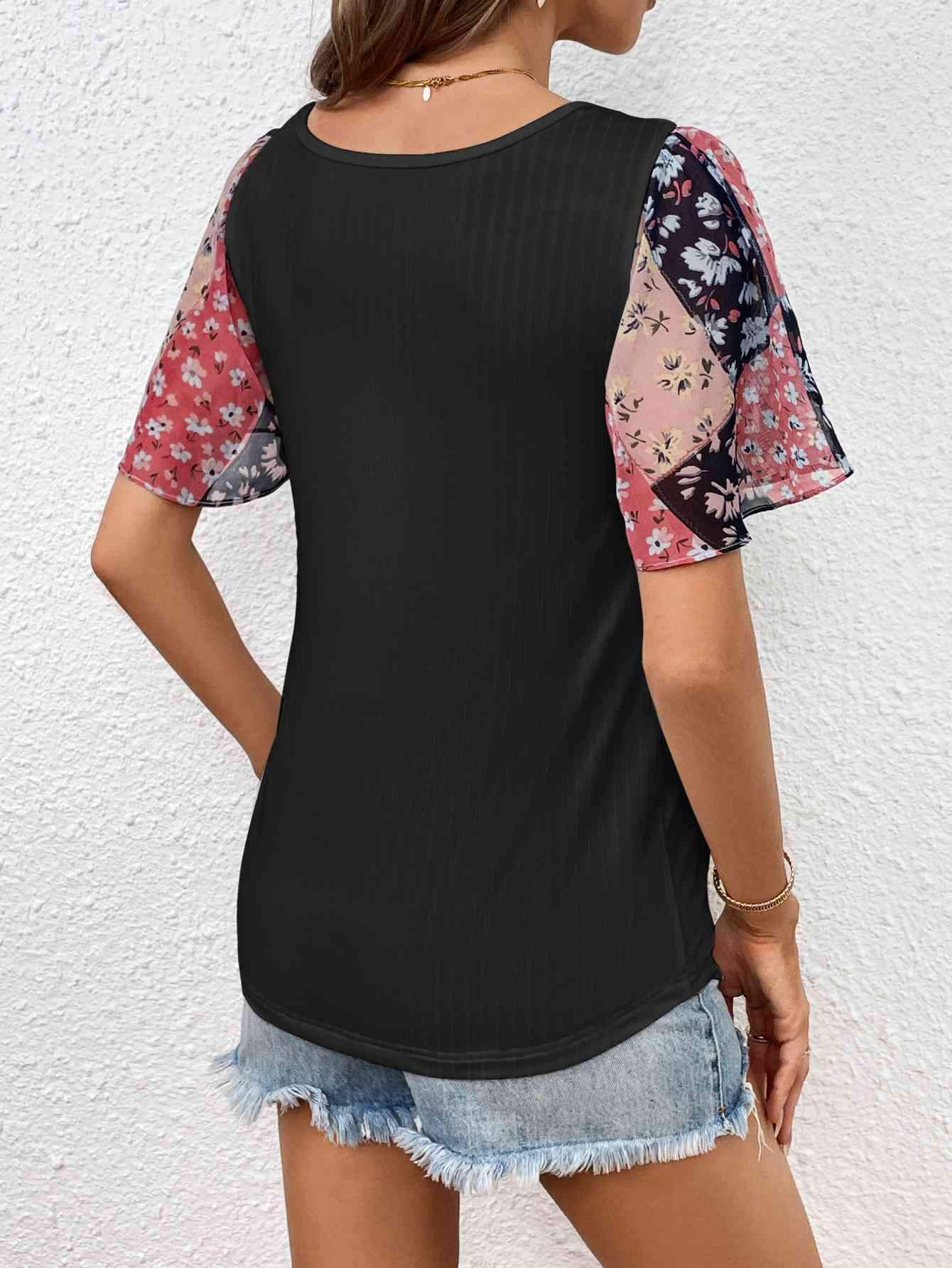 Printed Puff Sleeve Round Neck Tee Women's T-Shirts - Tophatter Daily Deals