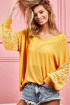 BiBi V-Neck Mesh Lantern Sleeve Top Blouses - Tophatter Daily Deals
