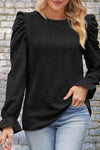 Round Neck Puff Sleeve Blouse Black Blouses - Tophatter Daily Deals