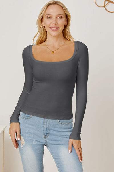 Square Neck Long Sleeve T-Shirt Women's T-Shirts - Tophatter Daily Deals