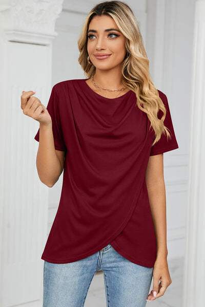 Cowl Neck Short Sleeve T-Shirt Women's T-Shirts - Tophatter Daily Deals