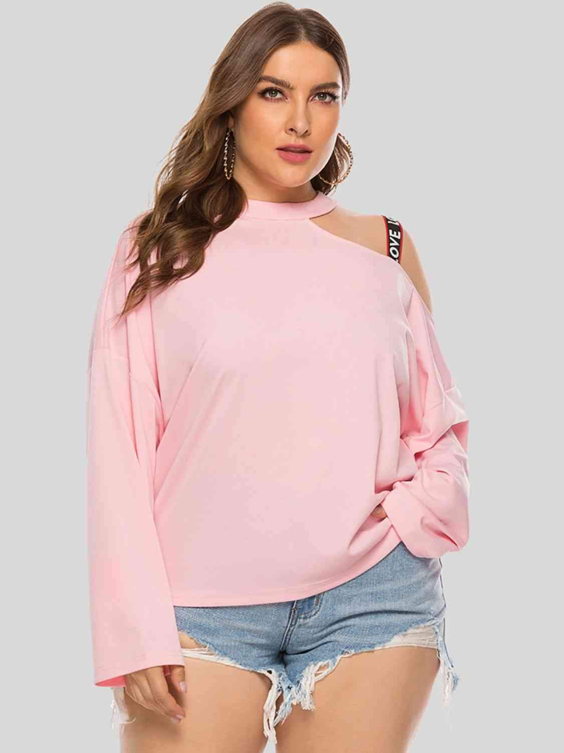 Plus Size Cold-Shoulder Round Neck Blouse Blush Pink Blouses - Tophatter Daily Deals