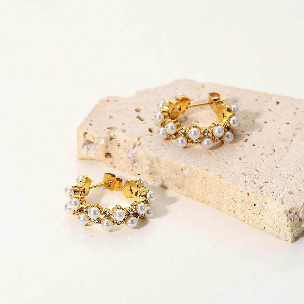 Pearl Rhinestone C-Hoop Earrings Earrings - Tophatter Daily Deals