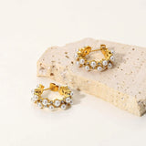 Pearl Rhinestone C-Hoop Earrings Earrings - Tophatter Daily Deals