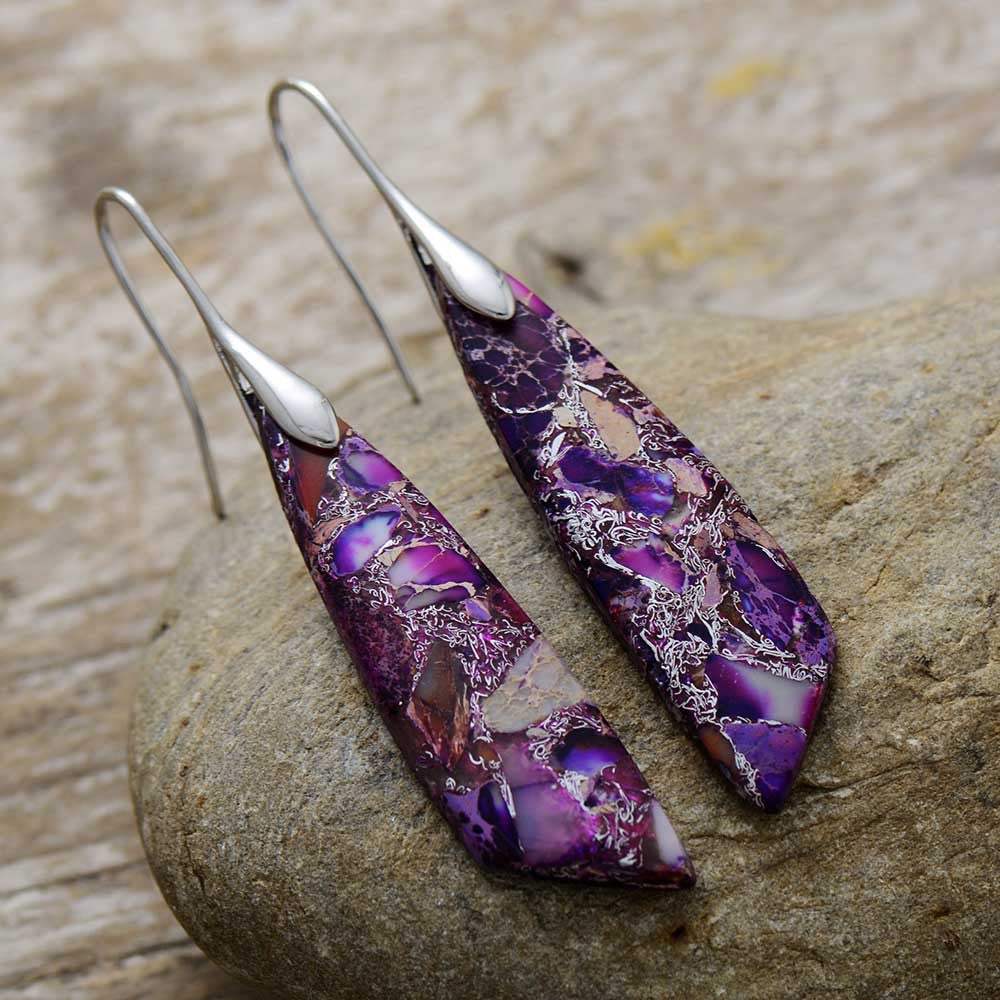 Gold-Plated Copper Dangle Earrings Purple Silver One Size Earrings - Tophatter Daily Deals