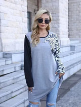 Zebra Print Round Neck Long Sleeve T-Shirt Women's T-Shirts - Tophatter Daily Deals