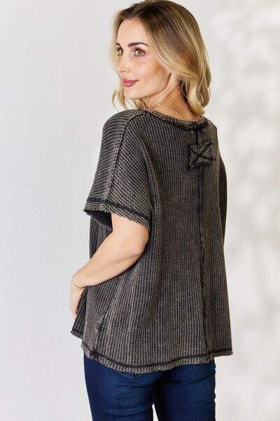 Zenana Oversized Baby Waffle Short Sleeve Top Blouses - Tophatter Daily Deals