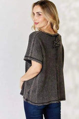 Zenana Oversized Baby Waffle Short Sleeve Top Blouses - Tophatter Daily Deals
