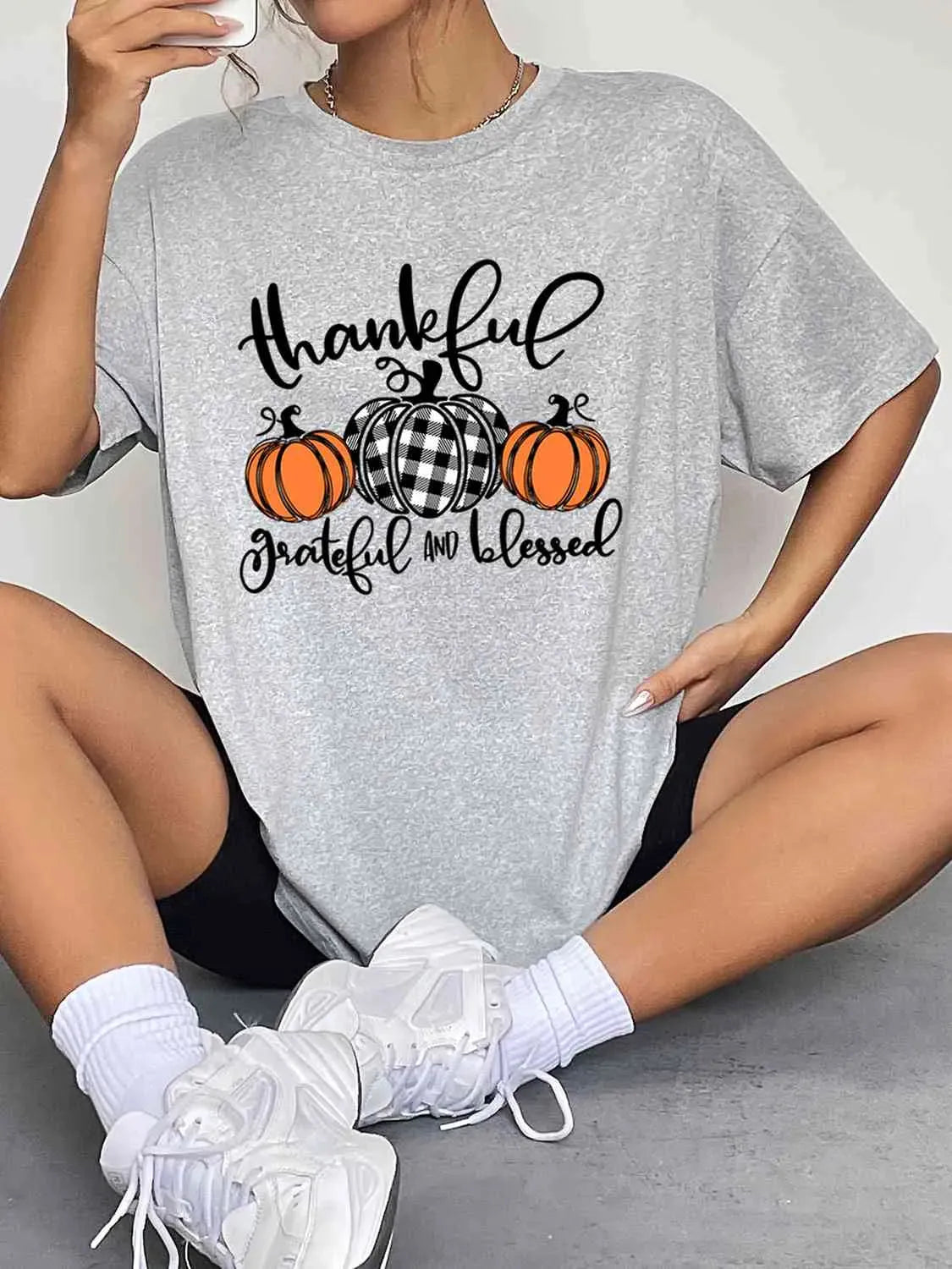 Round Neck Short Sleeve Fall Season Graphic T-Shirt Women's T-Shirts - Tophatter Daily Deals