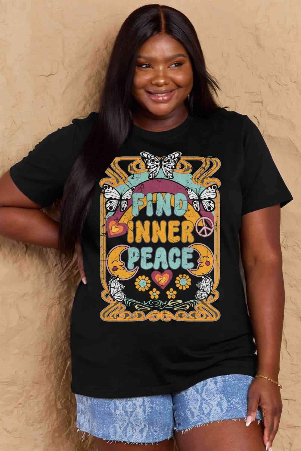 Simply Love Full Size FIND INNER PEACE Graphic Cotton T-Shirt Women's T-Shirts - Tophatter Daily Deals