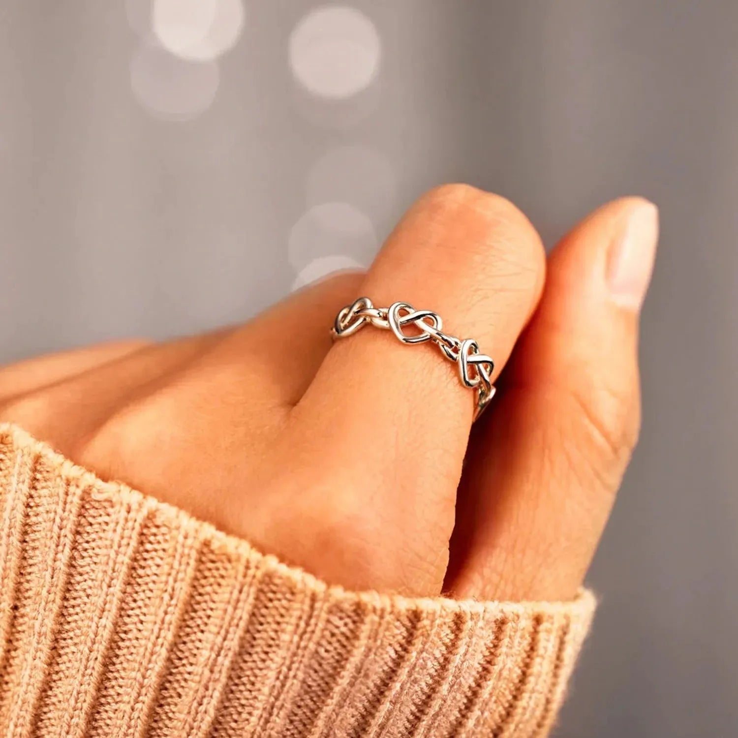 Knotted Hearts 925 Sterling Silver Open Ring Rings - Tophatter Daily Deals