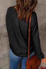 Seam Detail Round Neck Long Sleeve Top Women's T-Shirts - Tophatter Daily Deals