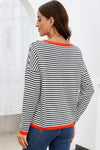 Striped Round Neck Drop Shoulder T-Shirt Blouses - Tophatter Daily Deals