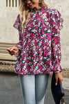 Printed Round Neck Flounce Sleeve Blouse Blouses - Tophatter Daily Deals