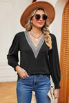 V-Neck Lantern Sleeve T-Shirt Black Women's T-Shirts - Tophatter Daily Deals