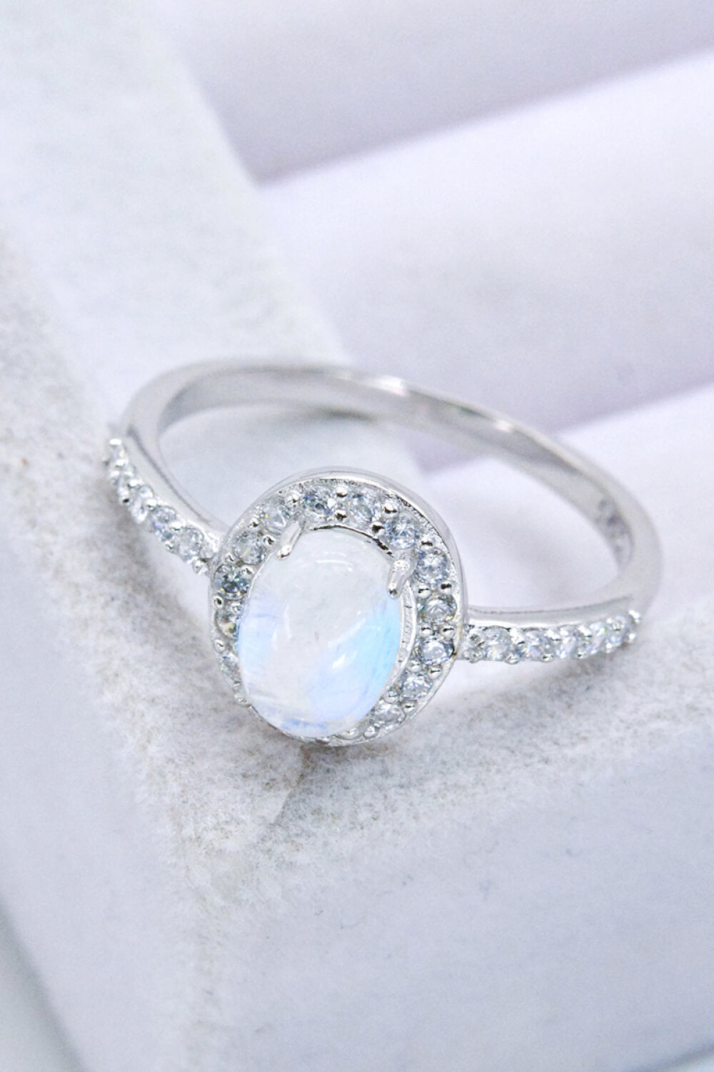 925 Sterling Silver Natural Moonstone Halo Ring - Tophatter Shopping Deals