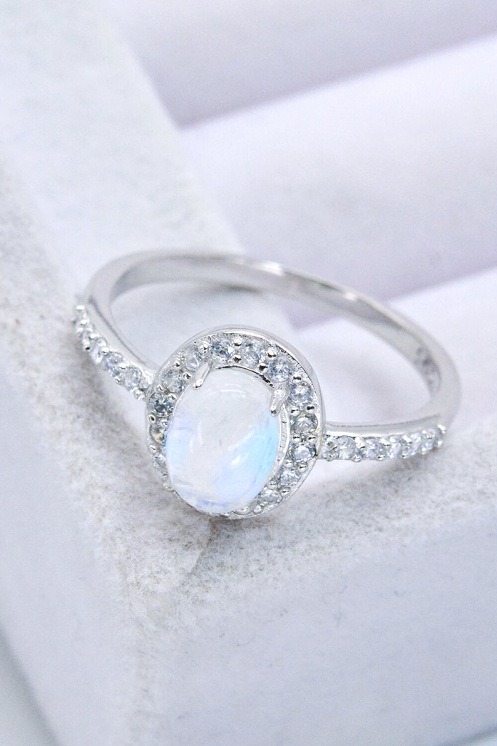 925 Sterling Silver Natural Moonstone Halo Ring Moonstone - Tophatter Daily Deals