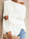 Openwork Dropped Shoulder Boat Neck Blouse White Blouses - Tophatter Daily Deals