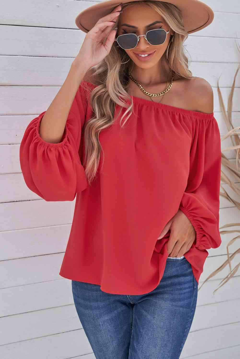 Off-Shoulder Balloon Sleeve Top Blouses - Tophatter Daily Deals