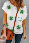 Sequin Lucky Clover Boat Neck T-Shirt White Women's T-Shirts - Tophatter Daily Deals