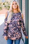 Printed Cold-Shoulder Lace-Up Top Navy Blouses - Tophatter Daily Deals