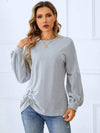 Ruched Detail Round Neck T-Shirt Cloudy Blue Women's T-Shirts - Tophatter Daily Deals