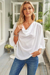 Short Sleeve Draped Blouse White Blouses - Tophatter Daily Deals