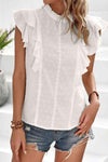 Layered Ruffle Round Neck Top White Blouses - Tophatter Daily Deals