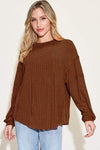 Basic Bae Full Size Ribbed Round Neck Long Sleeve T-Shirt Burnt Umber Women's T-Shirts - Tophatter Daily Deals