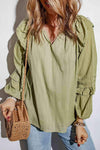 Ruffled Notched Neck Balloon Sleeve Blouse Blouses - Tophatter Daily Deals