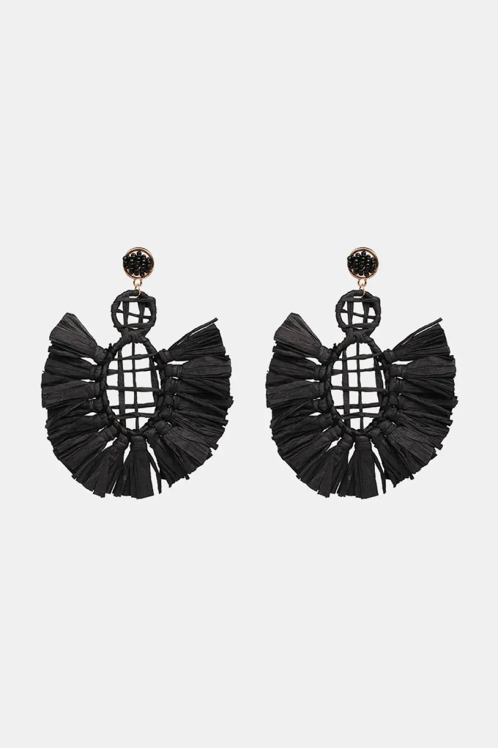 Raffia Grass Tassel Detail Dangle Earrings Black One Size Earrings - Tophatter Daily Deals