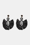 Raffia Grass Tassel Detail Dangle Earrings Black One Size Earrings - Tophatter Daily Deals