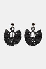 Raffia Grass Tassel Detail Dangle Earrings Black One Size Earrings - Tophatter Daily Deals