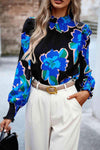 Printed Smocked Puff Sleeve Blouse Royal Blue Blouses - Tophatter Daily Deals