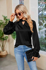 Cutout Mock Neck Long Sleeve Top Blouses - Tophatter Daily Deals