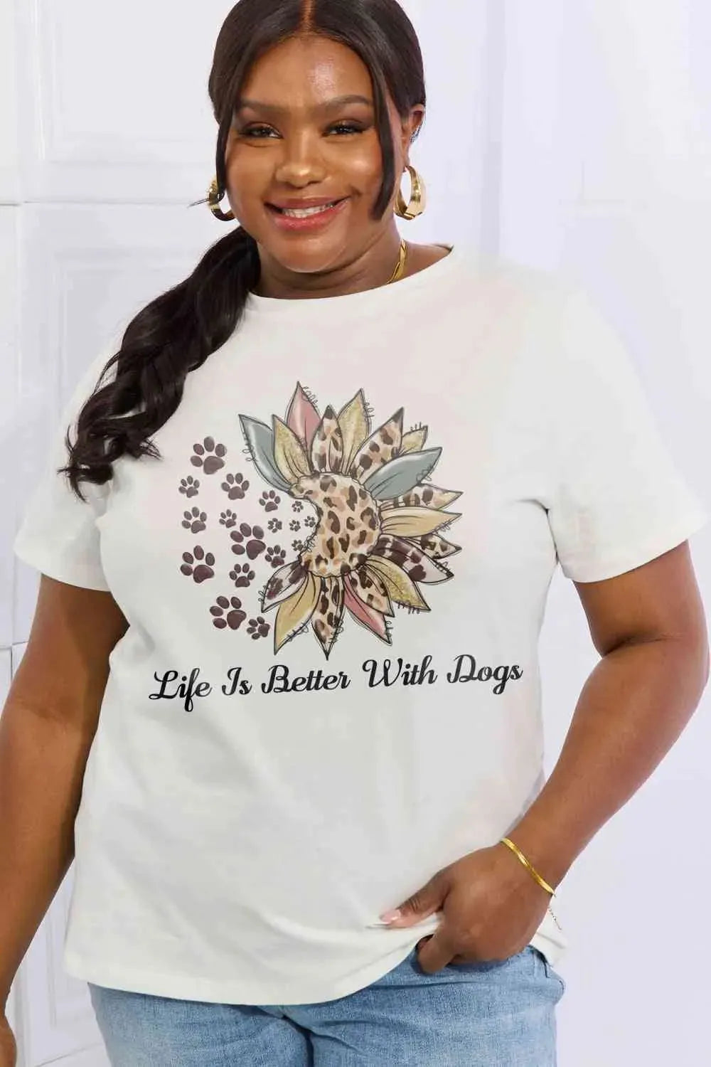 Simply Love Simply Love Full Size LIFE IS BETTER WITH DOGS Graphic Cotton Tee Women's T-Shirts - Tophatter Daily Deals
