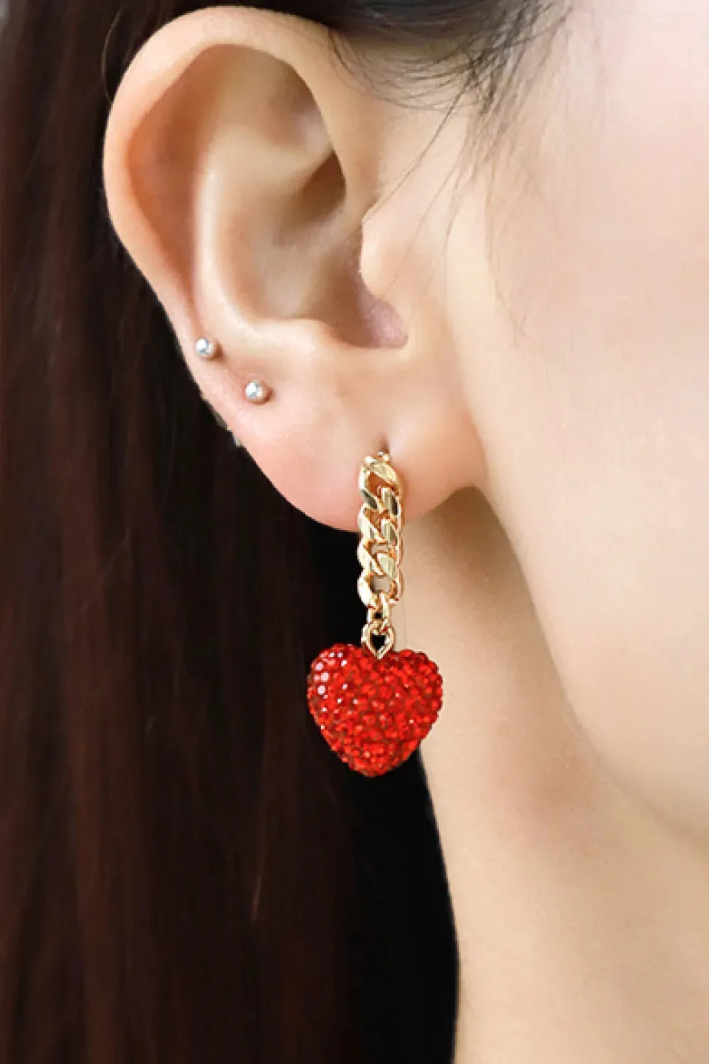 Rhinestone Heart Chain Drop Earrings Heart One Size Earrings - Tophatter Daily Deals