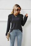 Ruffle Shoulder Long Sleeve T-Shirt Women's T-Shirts - Tophatter Daily Deals