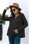 Button Front Waffle Knit Babydoll Top Blouses - Tophatter Daily Deals