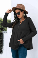 Button Front Waffle Knit Babydoll Top Blouses - Tophatter Daily Deals