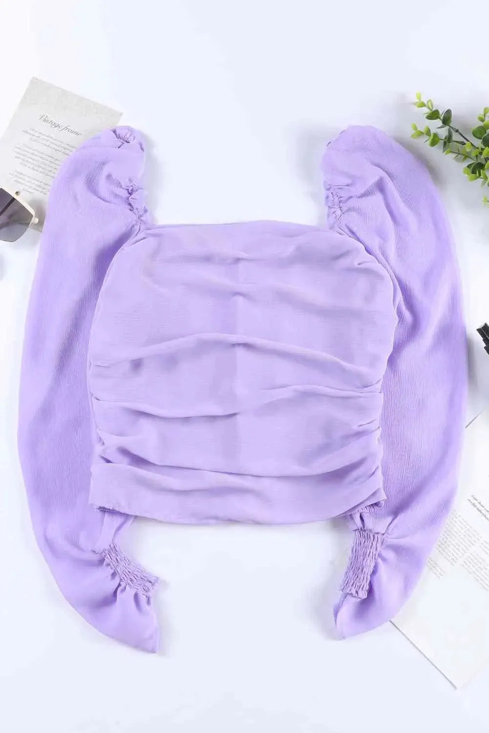 Smocked Puff Sleeve Square Neck Top Blouses - Tophatter Daily Deals