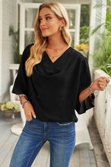 Cowl Neck Three-Quarter Sleeve Blouse Blouses - Tophatter Daily Deals