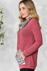 BiBi Leopard Drawstring Long Sleeve Top Blouses - Tophatter Daily Deals