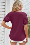 Notched Ruched Short Sleeve T-Shirt Women's T-Shirts - Tophatter Daily Deals