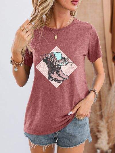 LET'S GO GIRLS Round Neck Short Sleeve T-Shirt Light Mauve Women's T-Shirts - Tophatter Daily Deals