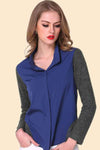 Two-Tone Spliced Shirt Navy Blouses - Tophatter Daily Deals